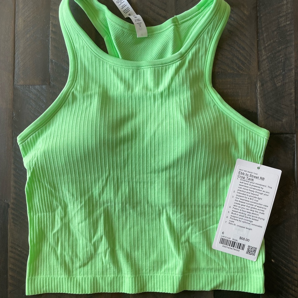 Brand New Ebb to Street RB Crop Tank Scream Green Light